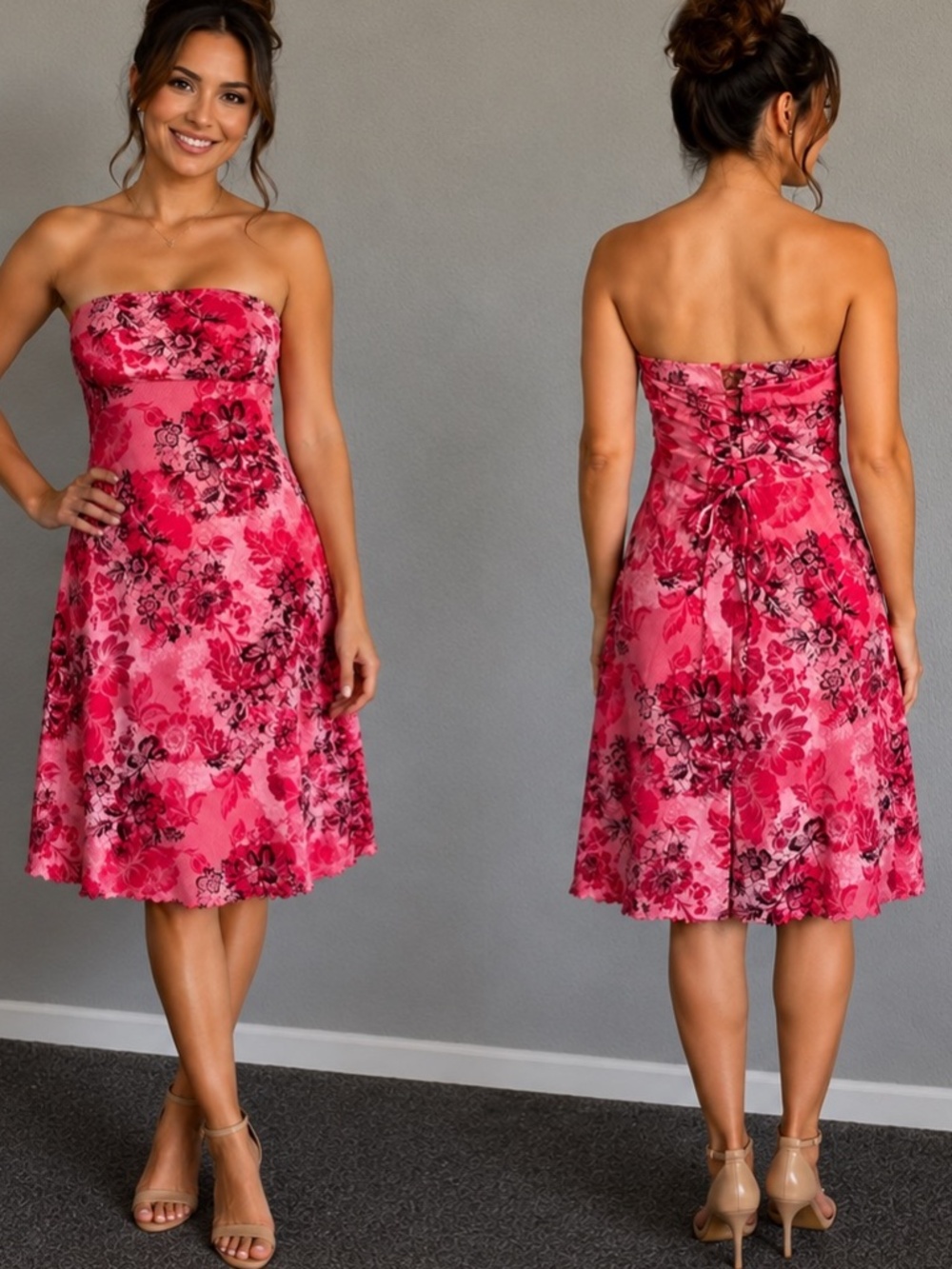 Zinc Strapless Pink Floral Dress Size Medium
